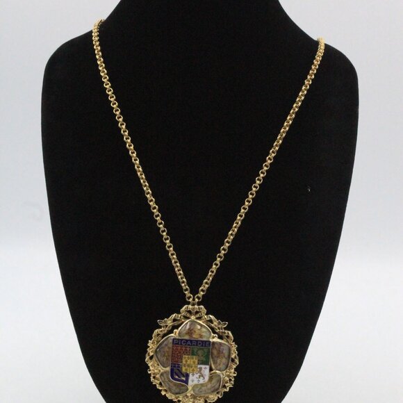 Accesocraft Picardie Royal Coat Of Arms Of France Three Red Lion Brooch Necklace - Picture 6 of 10